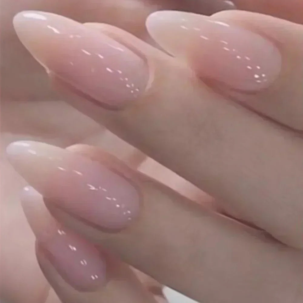 24Pcs Almond Pure Handmade Press On Nails Full Cover Butterfly French Pearl Diamond False Nails Wearable Manicure Nail Tips Art