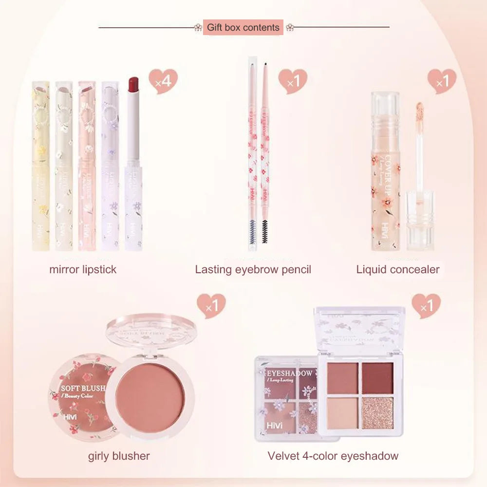 8-Piece Beauty Set with Lipstick, Concealer, Eyeshadow, Eyebrow, and Blush Makeup