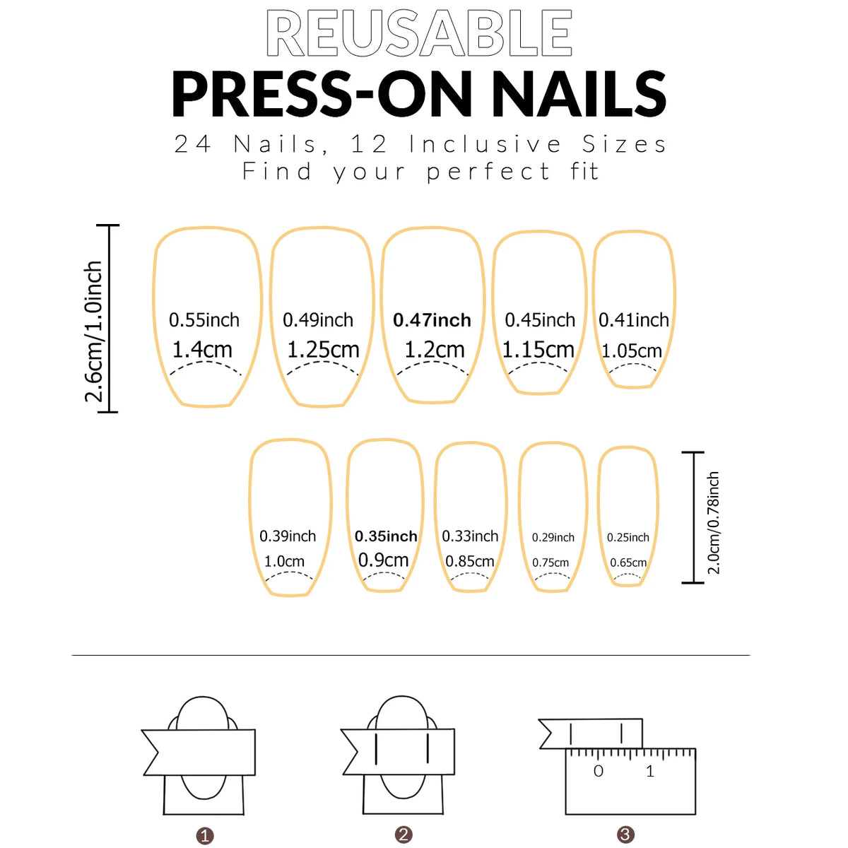 24 PCs Fake Nails with 1 Nail Glue and 1 Nail File