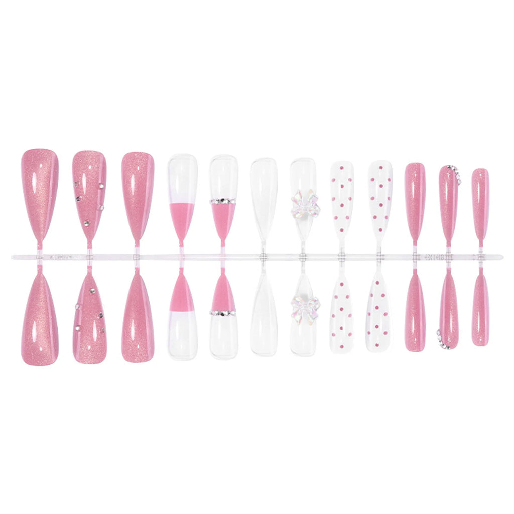24PCS False Nails Long Pointed False Nails French Tip Pink Manicure Nail Tips Women Daily Wear Wearable False Nails Woman