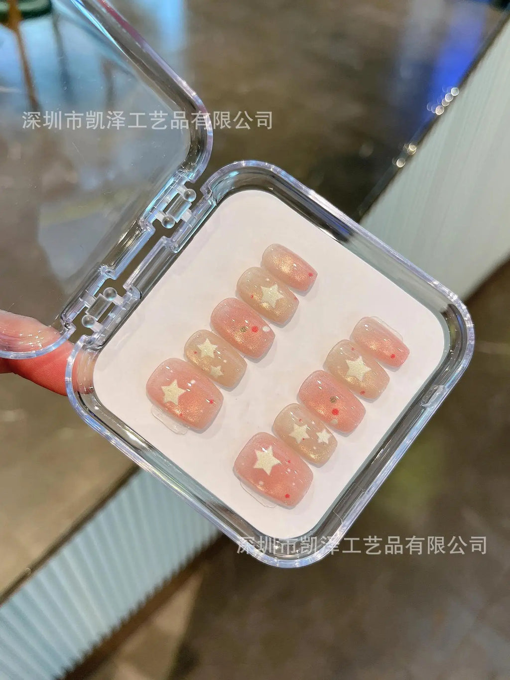 Handmade Press on Nails Pink Short Hand Paint Design Reusable Adhesive False Nails Acrylic with storage boxFull Cover Nail Tips