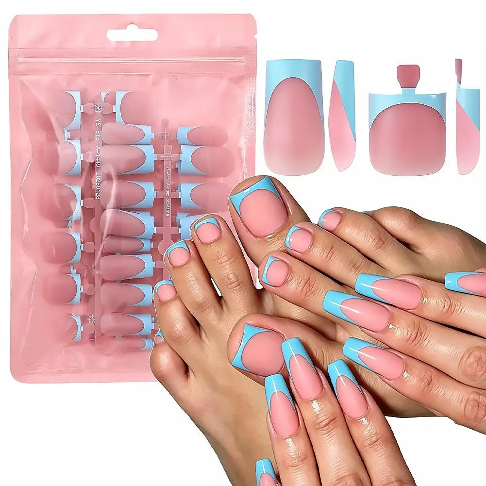 NEW Matte Press on Nails French Tip Medium False Nails Set Full Cover Fake Nails Wearable Nails Art Tips DIY Manicure