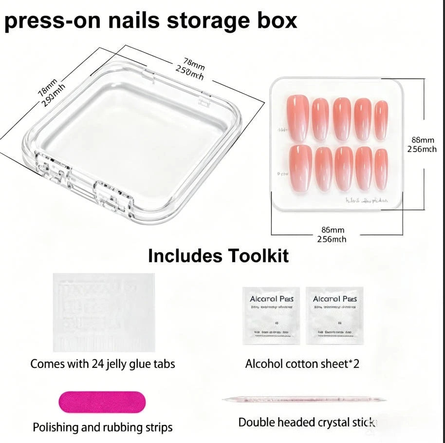 Handmade Press on Nails Pink Short Hand Paint Design Reusable Adhesive False Nails Acrylic with storage boxFull Cover Nail Tips