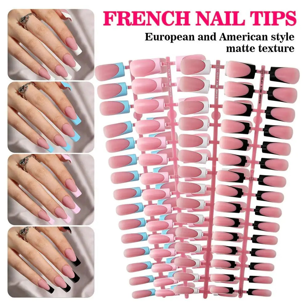NEW Matte Press on Nails French Tip Medium False Nails Set Full Cover Fake Nails Wearable Nails Art Tips DIY Manicure