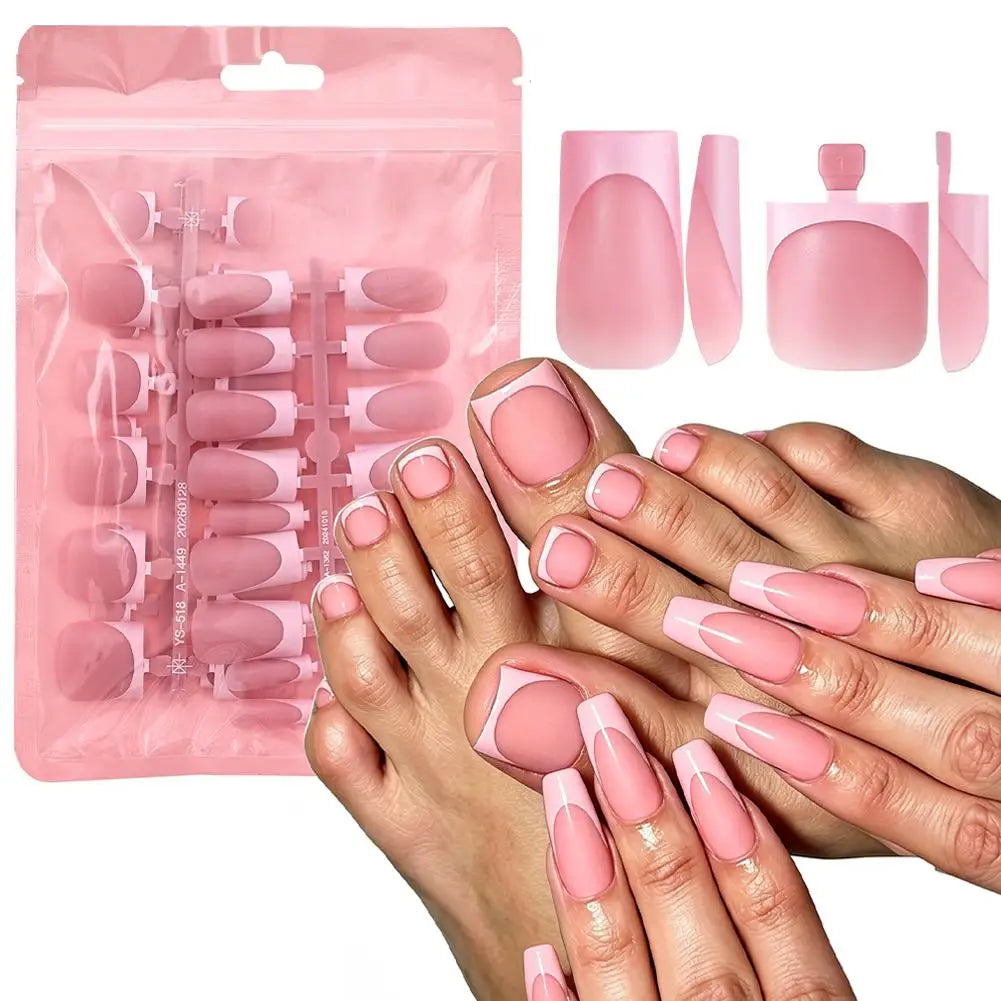 NEW Matte Press on Nails French Tip Medium False Nails Set Full Cover Fake Nails Wearable Nails Art Tips DIY Manicure