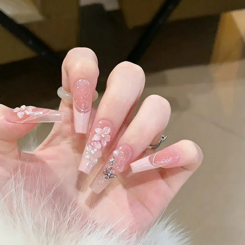 30pcs Sweet Cute High-End Handmade Press on Nails False Nails for Women Pure Style Artificial Acrylic Nail Tips for Gifts