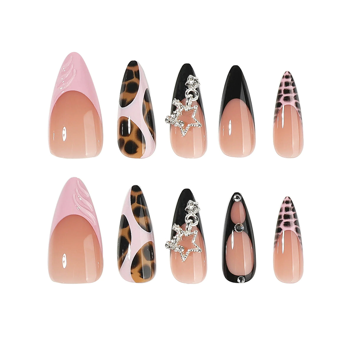Wearable Tortoiseshell Manicure Nail Tips, Long Pointed Almond-Shaped Wearable Nail Tips, Fake Nails
