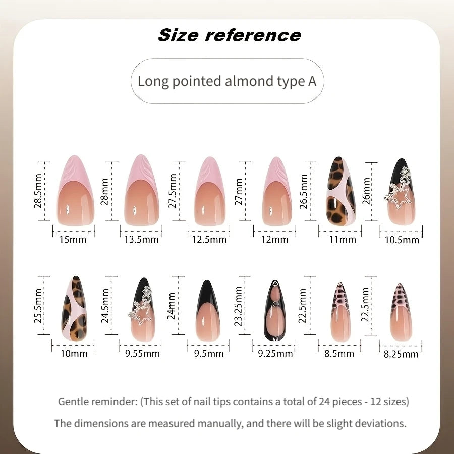 Wearable Tortoiseshell Manicure Nail Tips, Long Pointed Almond-Shaped Wearable Nail Tips, Fake Nails