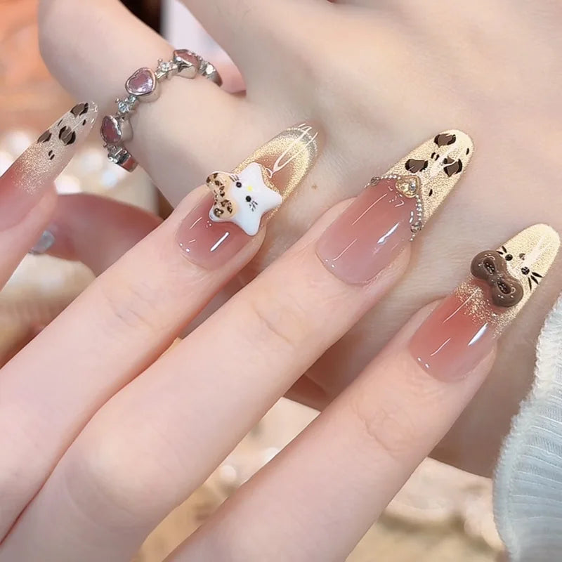 30pcs Sweet Cute High-End Handmade Press on Nails False Nails for Women Pure Style Artificial Acrylic Nail Tips for Gifts