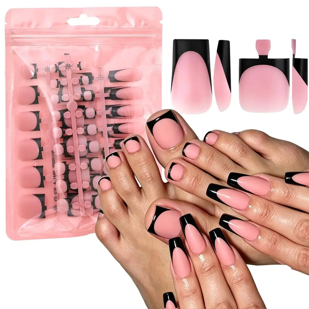 NEW Matte Press on Nails French Tip Medium False Nails Set Full Cover Fake Nails Wearable Nails Art Tips DIY Manicure