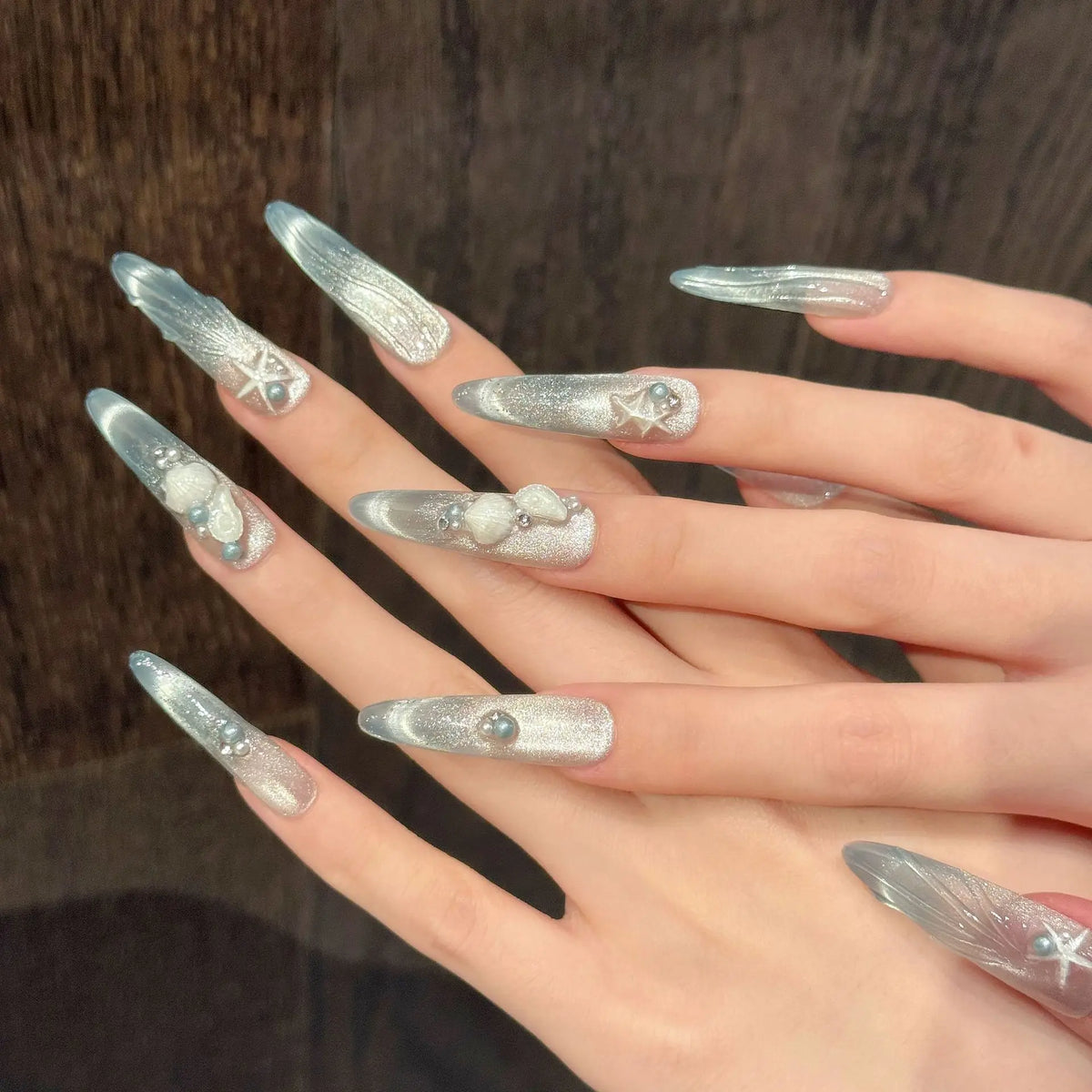 10pcs Long Square Handmade False Nails with Colorful Diamond Design Press on Nails Glitter Full Cover Nail  Finished Fake Nails