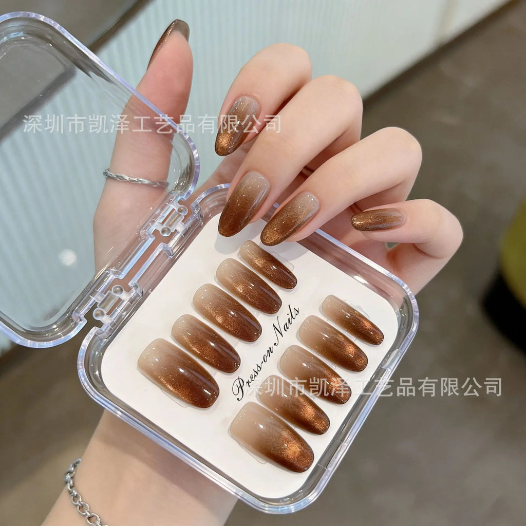 Handmade Press on Nails Pink Short Hand Paint Design Reusable Adhesive False Nails Acrylic with storage boxFull Cover Nail Tips