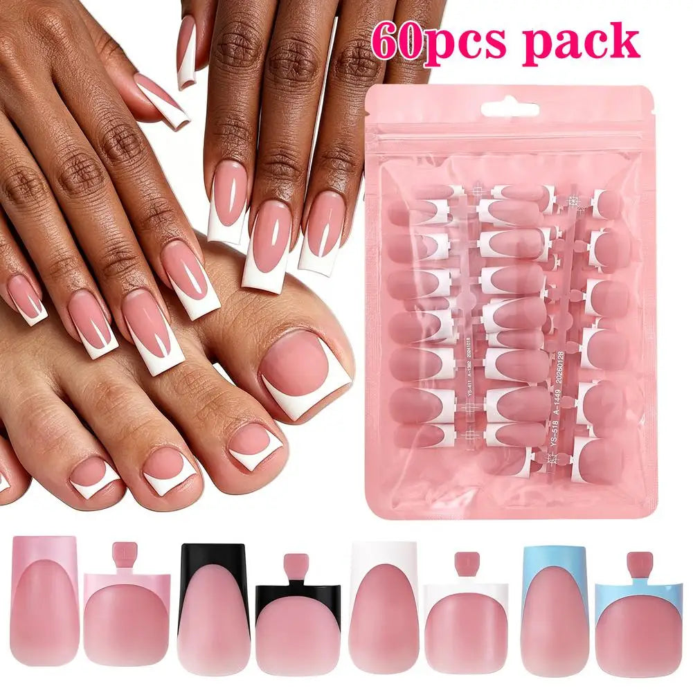 NEW Matte Press on Nails French Tip Medium False Nails Set Full Cover Fake Nails Wearable Nails Art Tips DIY Manicure