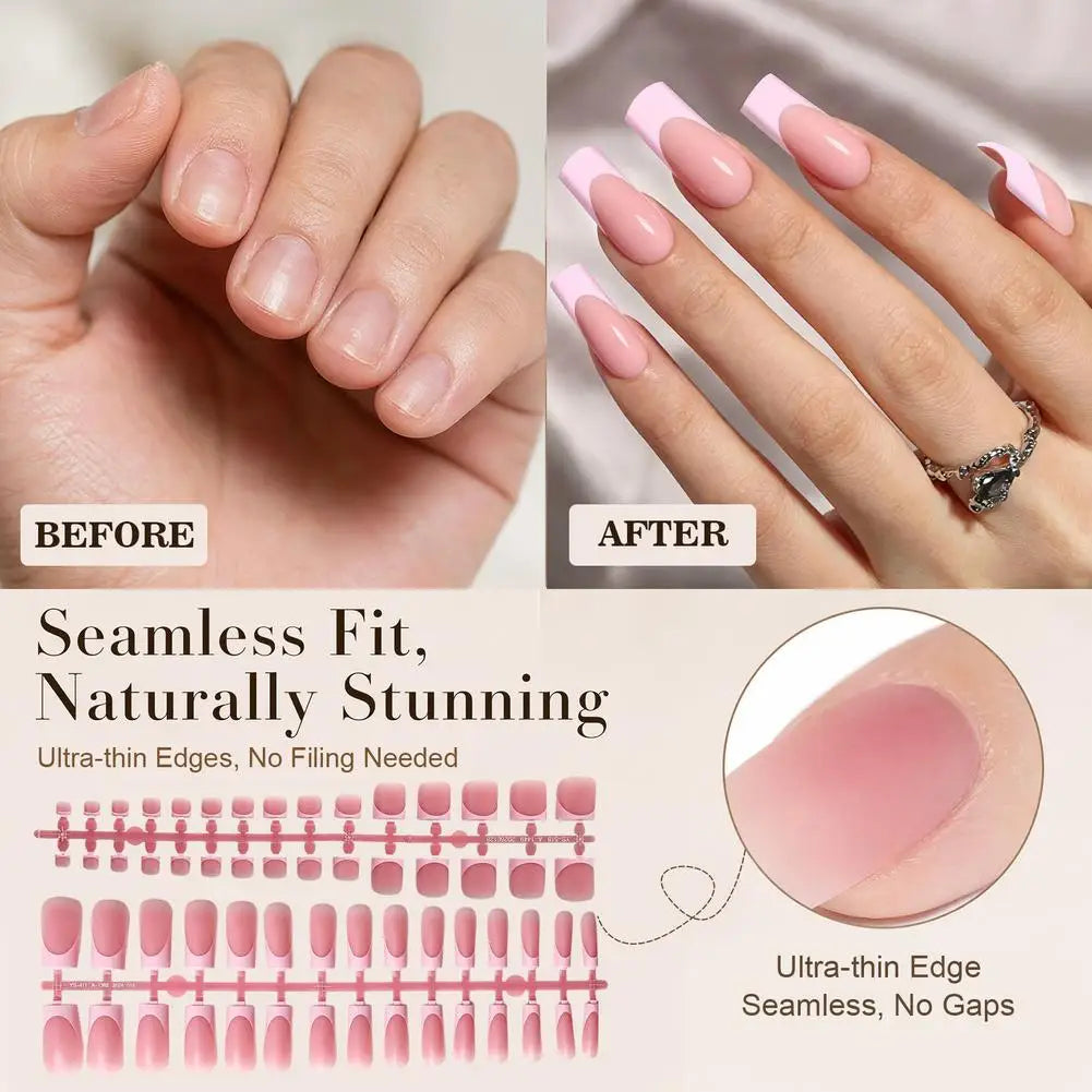 NEW Matte Press on Nails French Tip Medium False Nails Set Full Cover Fake Nails Wearable Nails Art Tips DIY Manicure