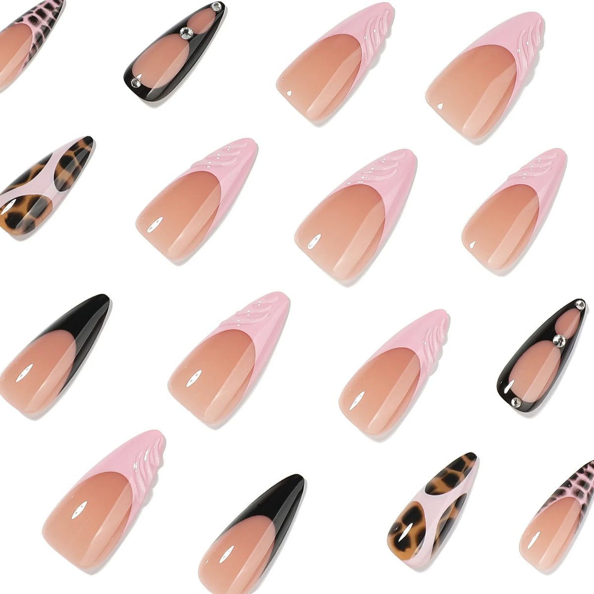 Wearable Tortoiseshell Manicure Nail Tips, Long Pointed Almond-Shaped Wearable Nail Tips, Fake Nails